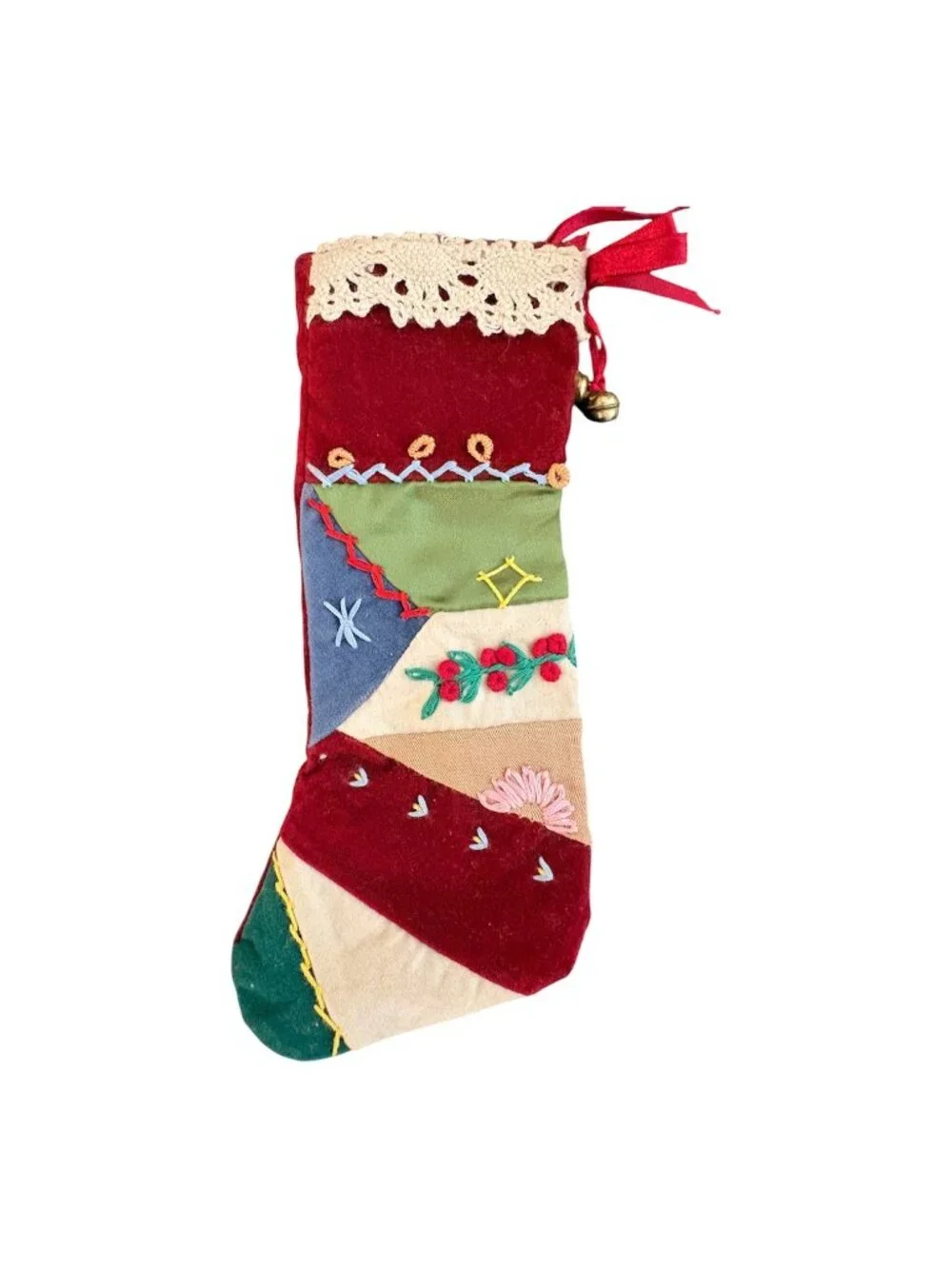 Vintage Crazy Quilt Velvet Embroidered Victorian Style Christmas Stocking Mini
